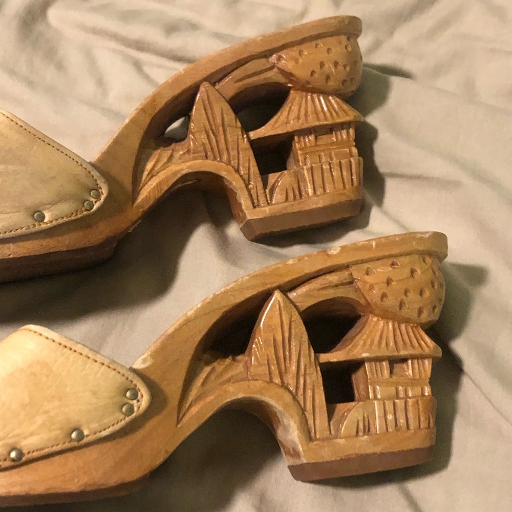 carved wood mule sandals